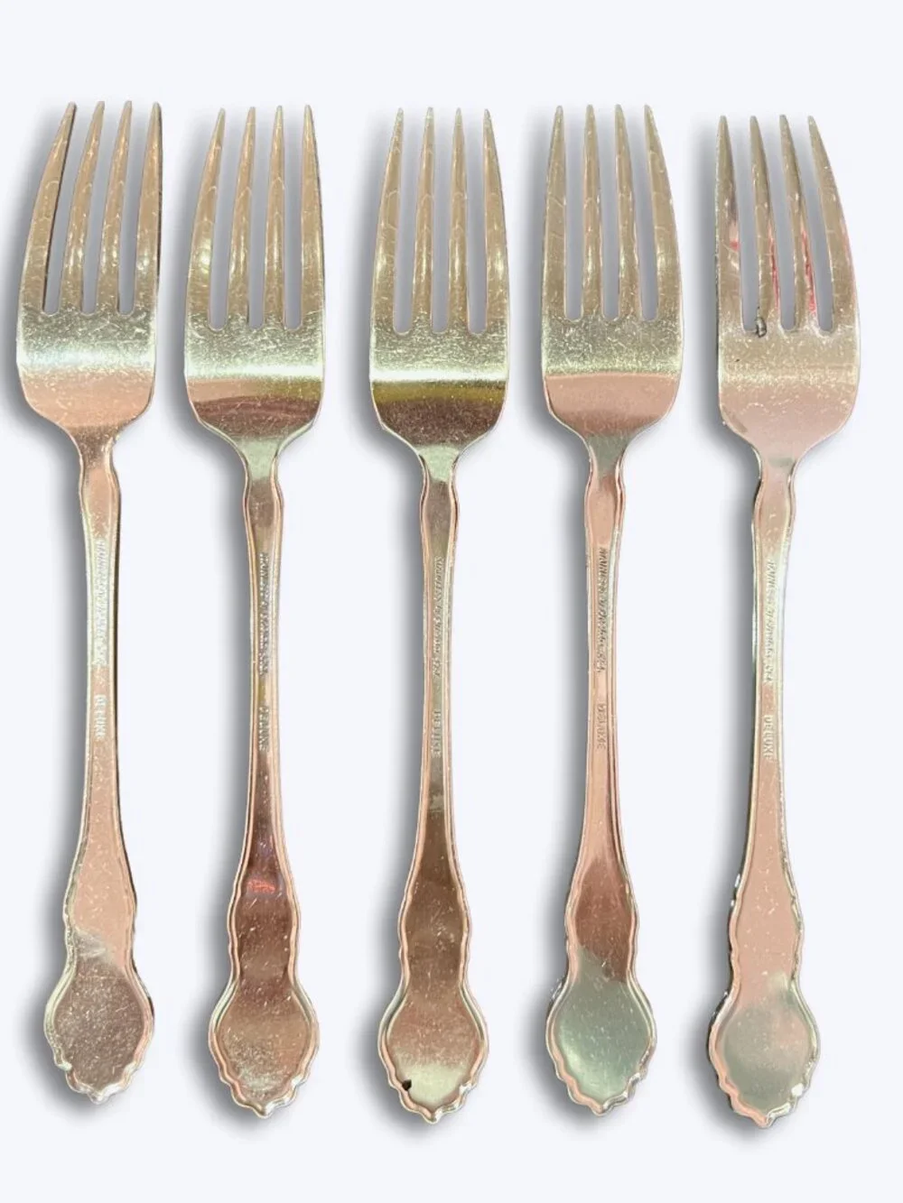 Oneida Stainless Folk Art Meredith Set of 5 Dinner Forks Deluxe Burnished 7 3/8
